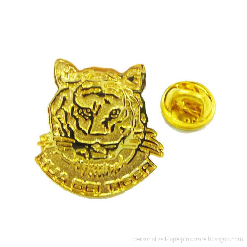 Tiger Head Personalized Lapel Pins With Stainless Stee Gold Finish For Promotion & Gifts